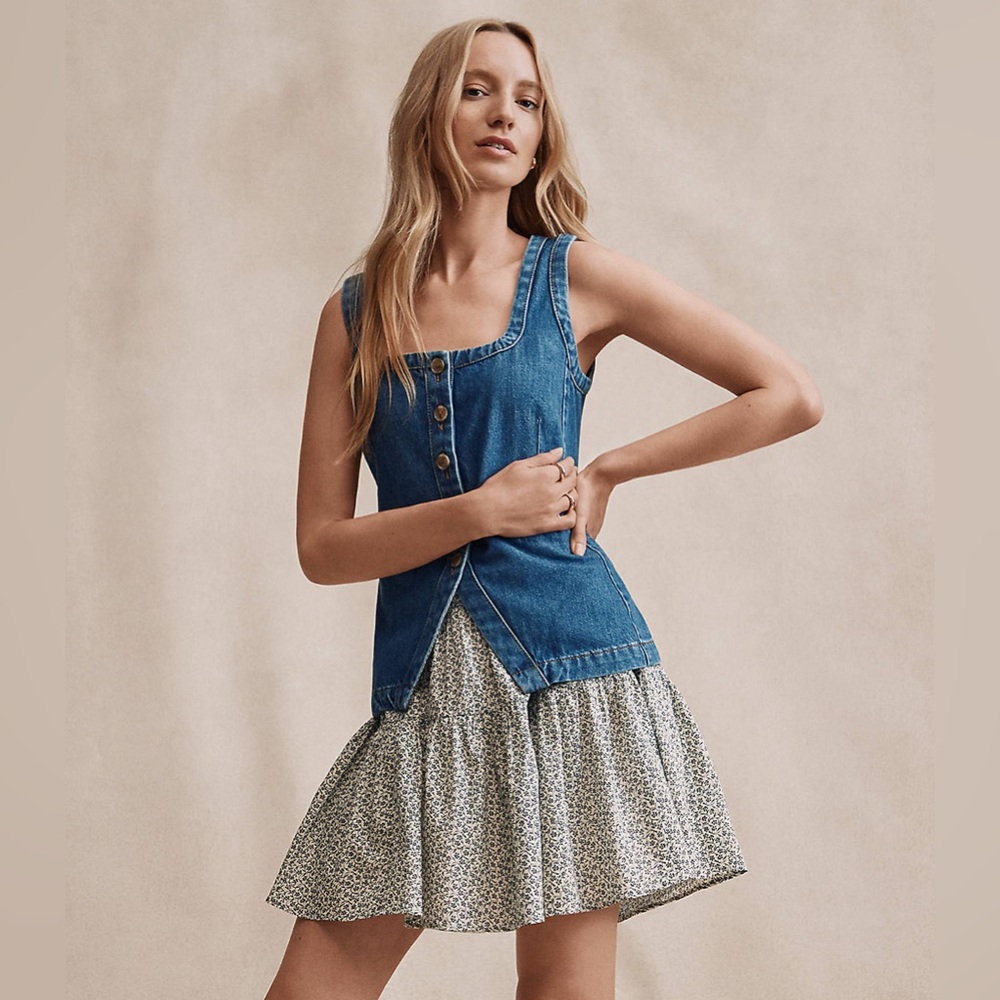 Loft Garden Ruffle Cotton Mini Skirt Sz 2 Fully Lined